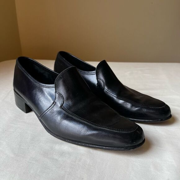 Vintage Bally Switzerland Black Leather Loafers 9.5N Men's Slip-On Dress - Picture 1 of 10